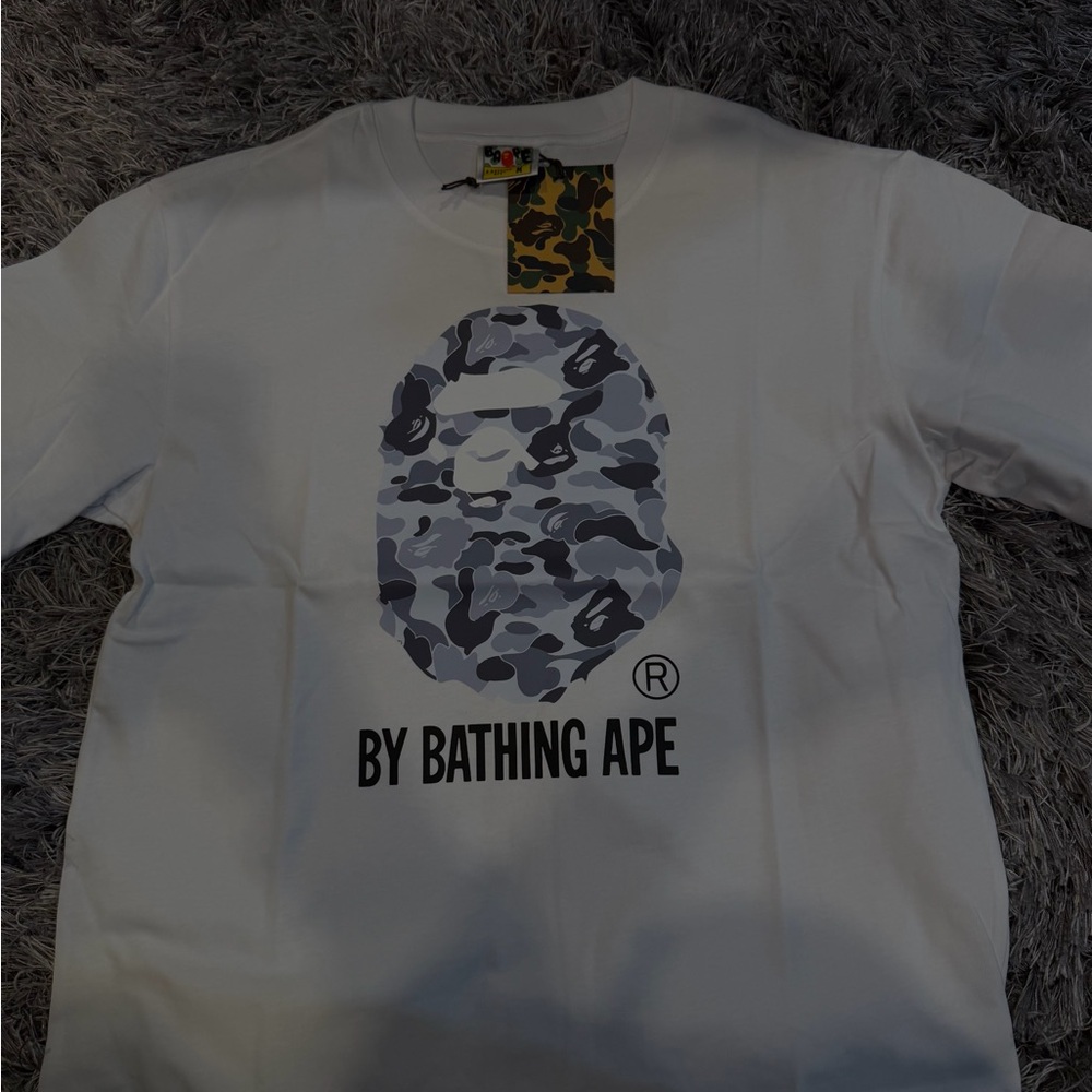 Bape White and Gray Camo Logo Tee